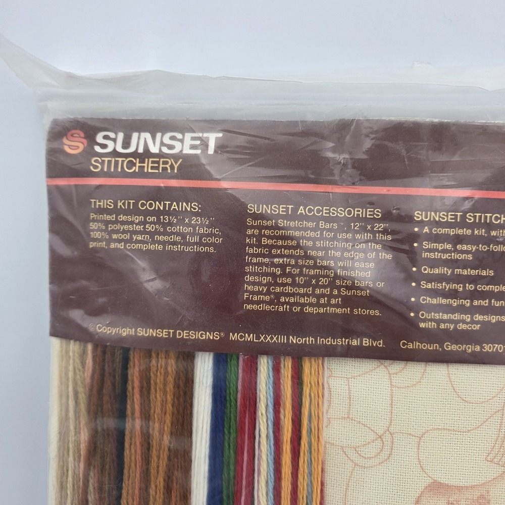 New Vtg 1983 Sunset Stitchery 2605 Crewel Kit "Bear With Us" Fits Frame 10 x 20 - Picture 6 of 7